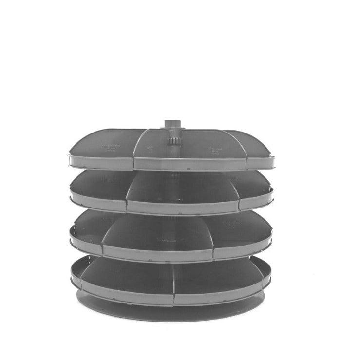 1304-95 34" Revolving Rotabin, 4 Shelves, 5 Fixed Dividers per Shelf, Up to 3 Optional Plastic Pans per Shelf Compartment, Gray