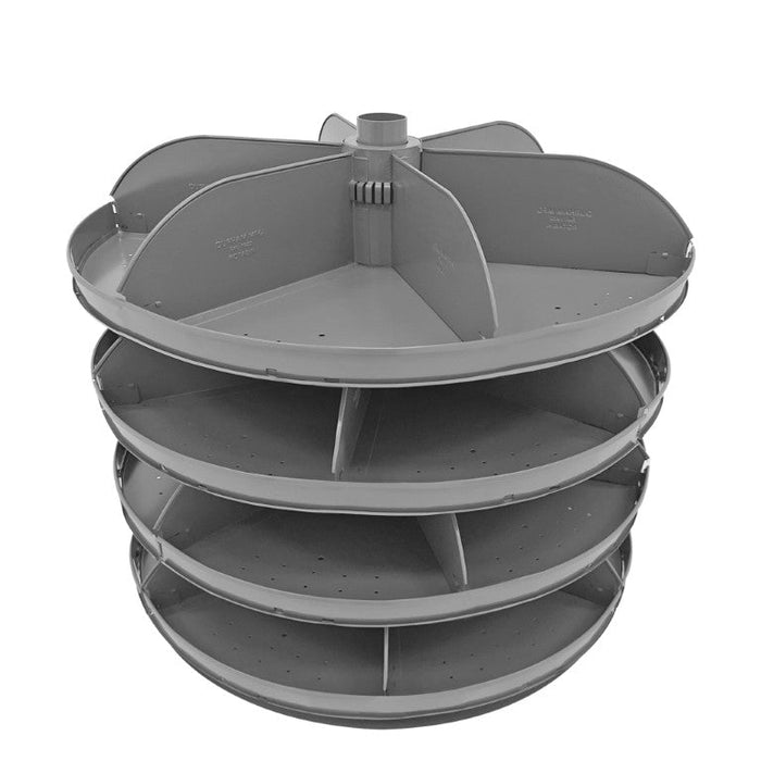 1304-95 34" Revolving Rotabin, 4 Shelves, 5 Fixed Dividers per Shelf, Up to 3 Optional Plastic Pans per Shelf Compartment, Gray
