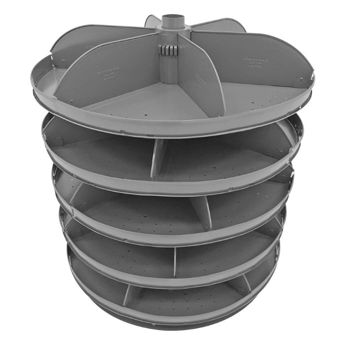 1305-95 34" Revolving Rotabin, 5 Shelves, 5 Fixed Dividers per Shelf, Up to 3 Optional Plastic Pans per Shelf Compartment, Gray