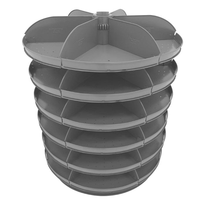 1306-95 34" Revolving Rotabin, 6 Shelves, 5 Fixed Dividers per Shelf, Up to 3 Optional Plastic Pans per Shelf Compartment, Gray