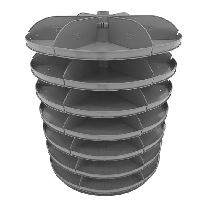 1307-95 34" Revolving Rotabin, 7 Shelves, 5 Fixed Dividers per Shelf, Up to 3 Optional Plastic Pans per Shelf Compartment, Gray
