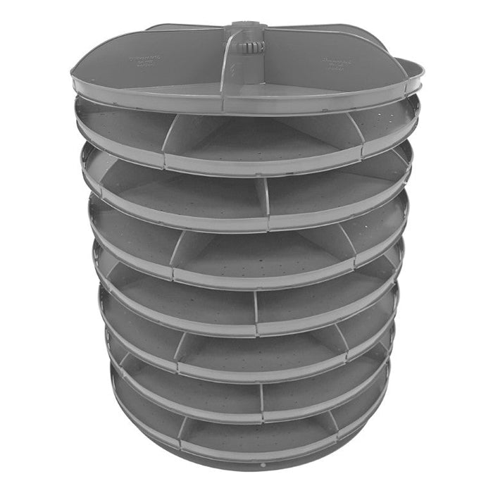 1308-95 34" Revolving Rotabin, 8 Shelves, 5 Fixed Dividers per Shelf, Up to 3 Optional Plastic Pans per Shelf Compartment, Gray