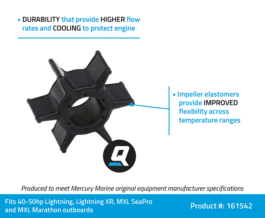 Quicksilver 161542 Water Pump Impeller for Select Mercury and Mariner 2-Stroke 40-50hp Outboards