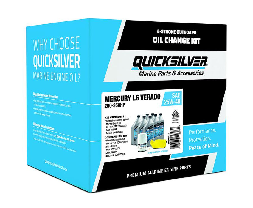 Quicksilver 25W-40 Oil Change Kit for 200-400hp 4-Stroke Mercury L6 Verado Outboards