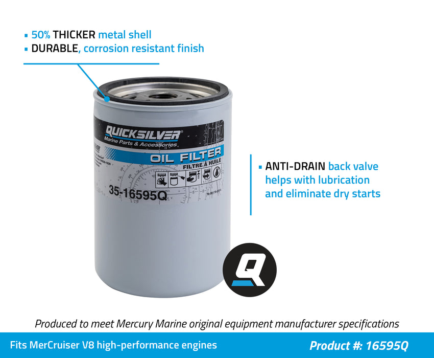 Quicksilver 16595Q Oil Filter for MerCruiser High Performance V8 Engines