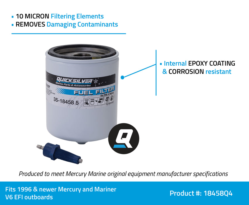 Quicksilver 18458Q4 Water Separating Fuel Filter Kit with Blue Water Warning Sensor for Mercury Outboards