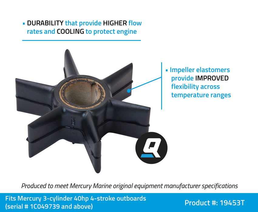 Quicksilver 19453T Water Pump Impeller for Mercury 3-Cylinder 40hp 4-Stroke Outboards
