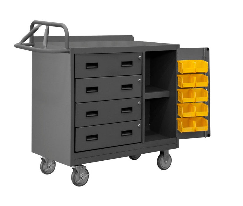 2211-DLP-RM-10B-95 Mobile Bench Cabinet, 10 Yellow Bins