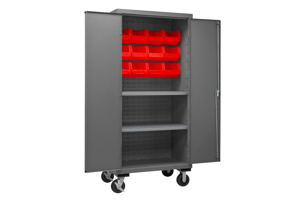 2501M-BLP-12-2S-1795 Mobile Cabinet, 2 Shelves, 12 Red Bins