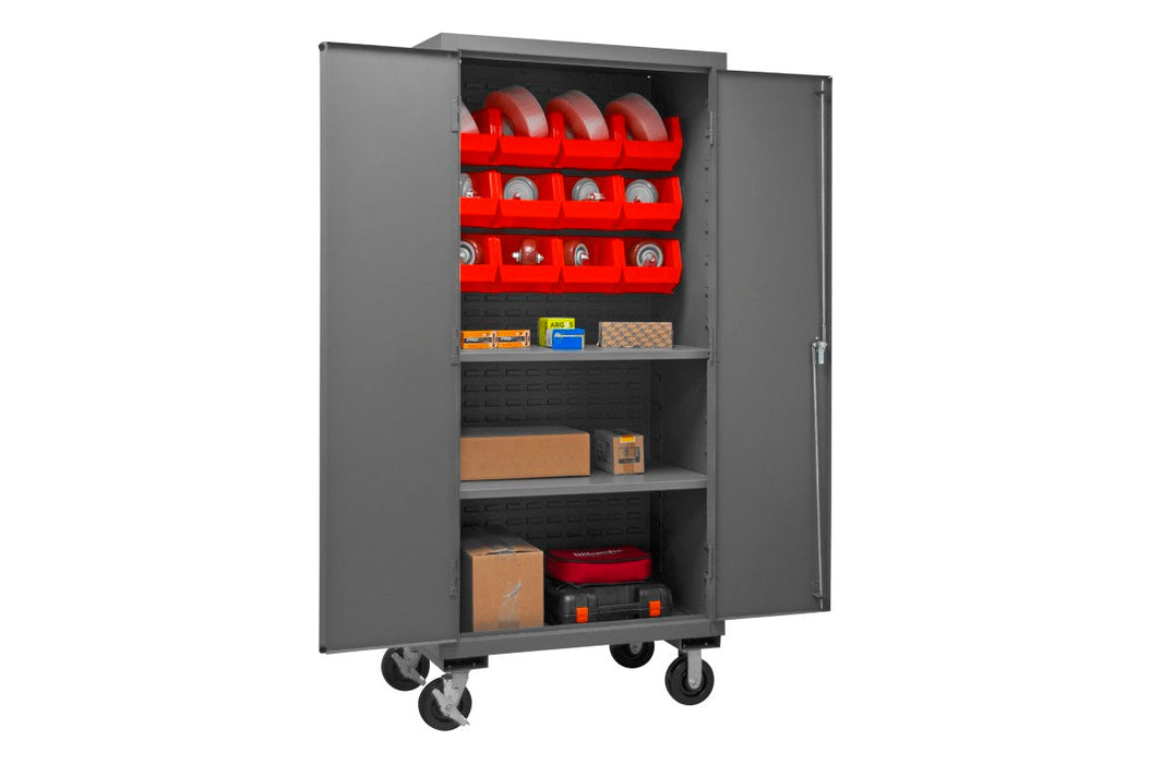 2501M-BLP-12-2S-1795 Mobile Cabinet, 2 Shelves, 12 Red Bins