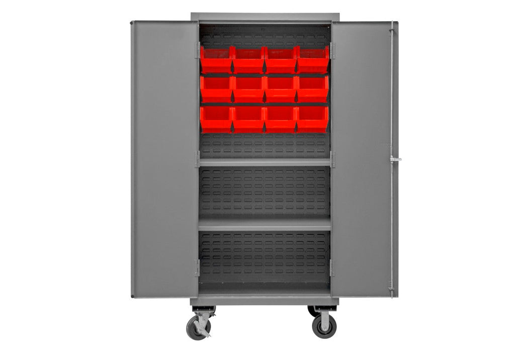 2501M-BLP-12-2S-1795 Mobile Cabinet, 2 Shelves, 12 Red Bins