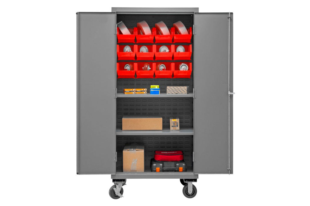 2501M-BLP-12-2S-1795 Mobile Cabinet, 2 Shelves, 12 Red Bins