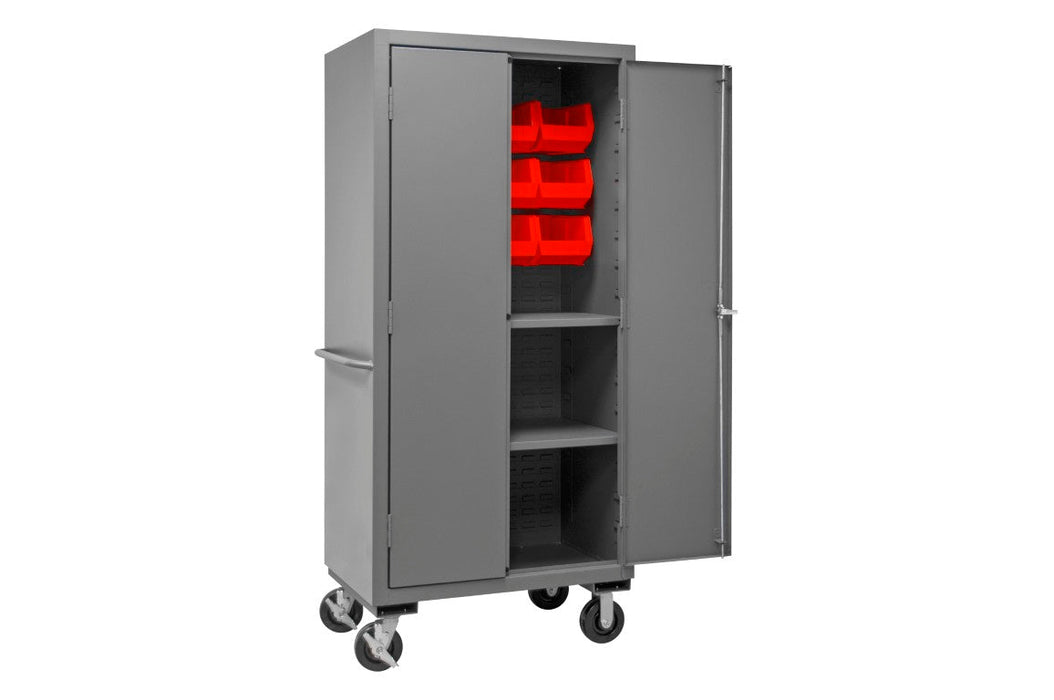 2501M-BLP-12-2S-1795 Mobile Cabinet, 2 Shelves, 12 Red Bins