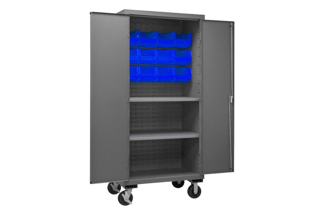 2501M-BLP-12-2S-5295 Mobile Cabinet, 2 Shelves, 12 Blue Bins