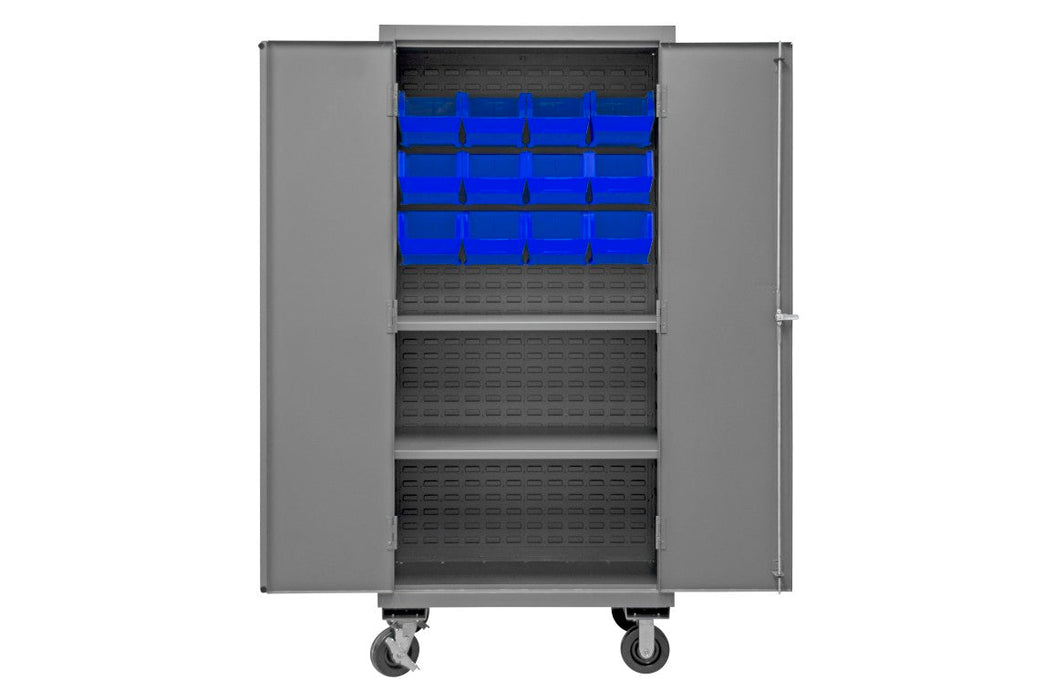 2501M-BLP-12-2S-5295 Mobile Cabinet, 2 Shelves, 12 Blue Bins