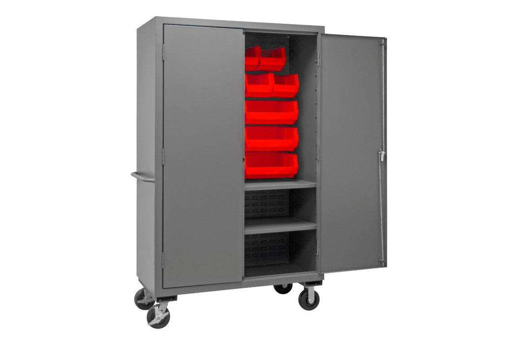2502M-BLP-18-2S-1795 Mobile Cabinet, 2 Shelves, 18 Red Bins