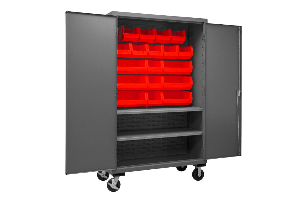 2502M-BLP-18-2S-1795 Mobile Cabinet, 2 Shelves, 18 Red Bins
