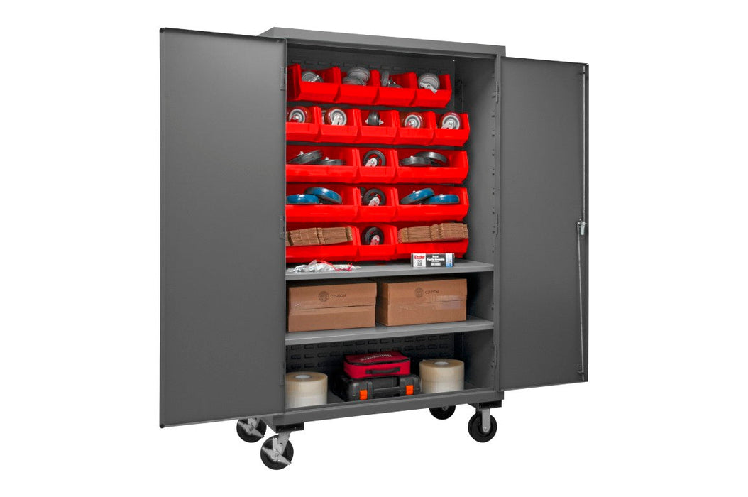2502M-BLP-18-2S-1795 Mobile Cabinet, 2 Shelves, 18 Red Bins