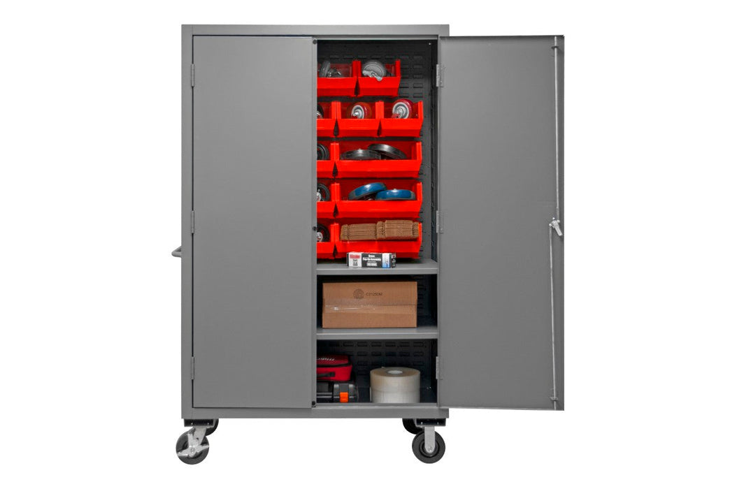 2502M-BLP-18-2S-1795 Mobile Cabinet, 2 Shelves, 18 Red Bins