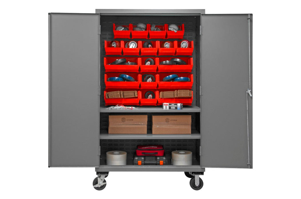 2502M-BLP-18-2S-1795 Mobile Cabinet, 2 Shelves, 18 Red Bins