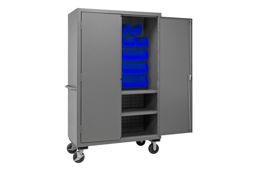 2502M-BLP-18-2S-5295 Mobile Cabinet, 2 Shelves, 18 Blue Bins