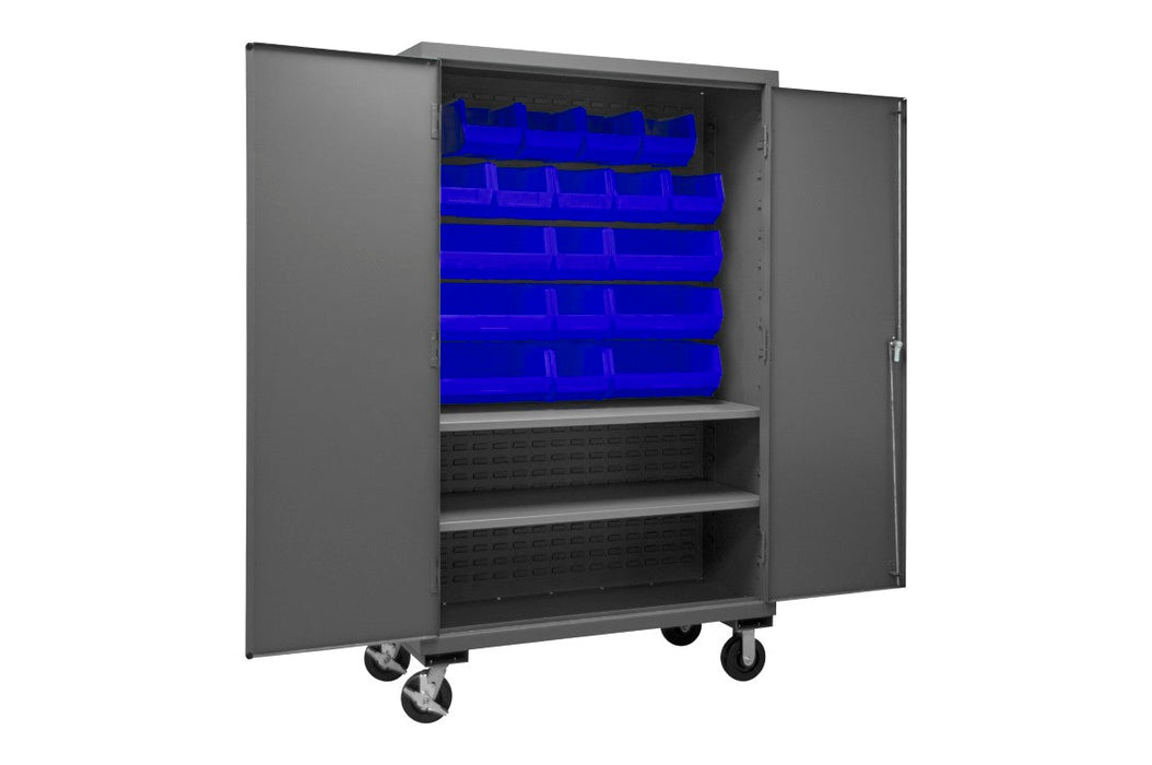 2502M-BLP-18-2S-5295 Mobile Cabinet, 2 Shelves, 18 Blue Bins