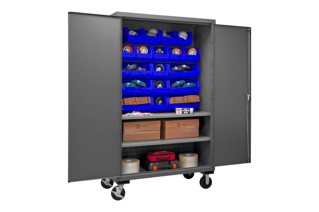 2502M-BLP-18-2S-5295 Mobile Cabinet, 2 Shelves, 18 Blue Bins