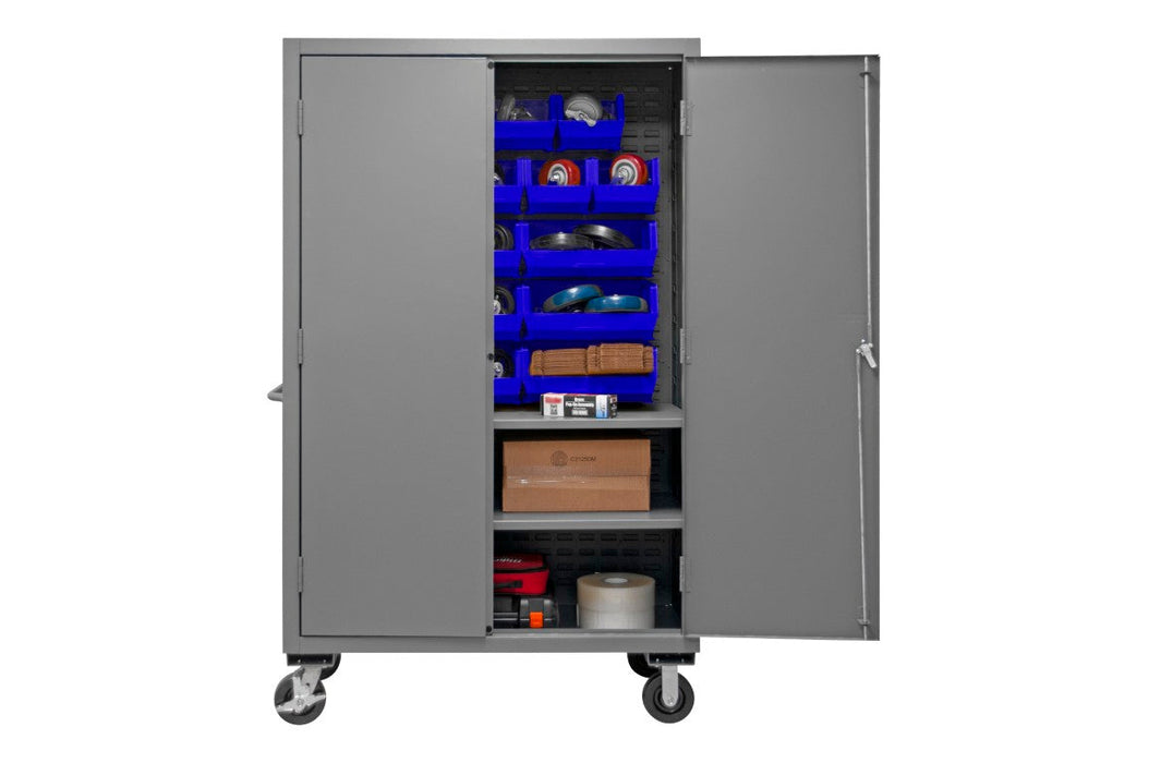 2502M-BLP-18-2S-5295 Mobile Cabinet, 2 Shelves, 18 Blue Bins