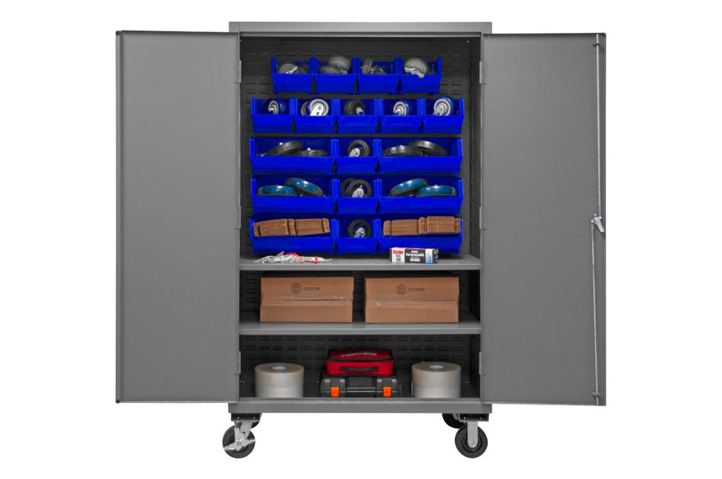 2502M-BLP-18-2S-5295 Mobile Cabinet, 2 Shelves, 18 Blue Bins