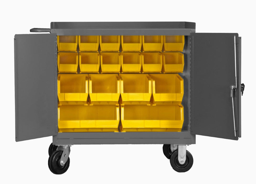 3100-BLP-18-95 Mobile Bench Cabinet, 18 Yellow Bins