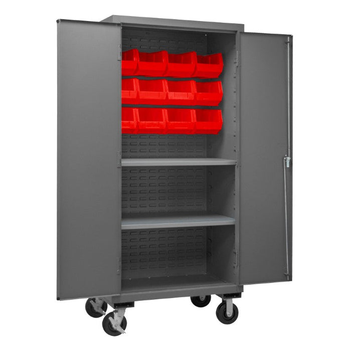 3501M-BLP-12-2S-1795 Mobile Cabinet, 2 Shelves, 12 Red Bins