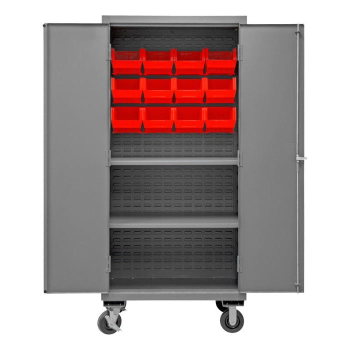 3501M-BLP-12-2S-1795 Mobile Cabinet, 2 Shelves, 12 Red Bins