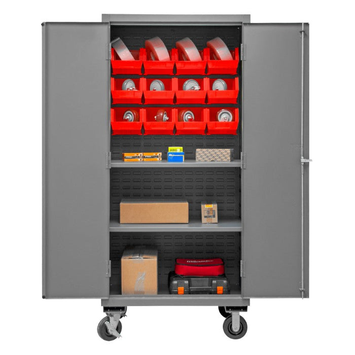 3501M-BLP-12-2S-1795 Mobile Cabinet, 2 Shelves, 12 Red Bins