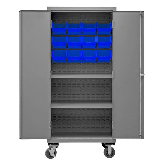 3501M-BLP-12-2S-5295 Mobile Cabinet, 2 Shelves, 12 Blue Bins