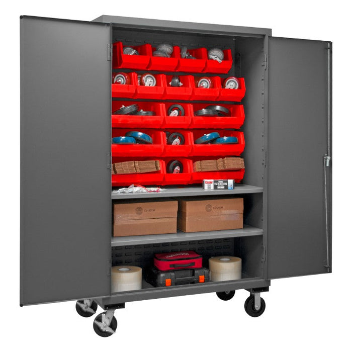 3502M-BLP-18-2S-1795 Mobile Cabinet, 2 Shelves, 18 Red Bins