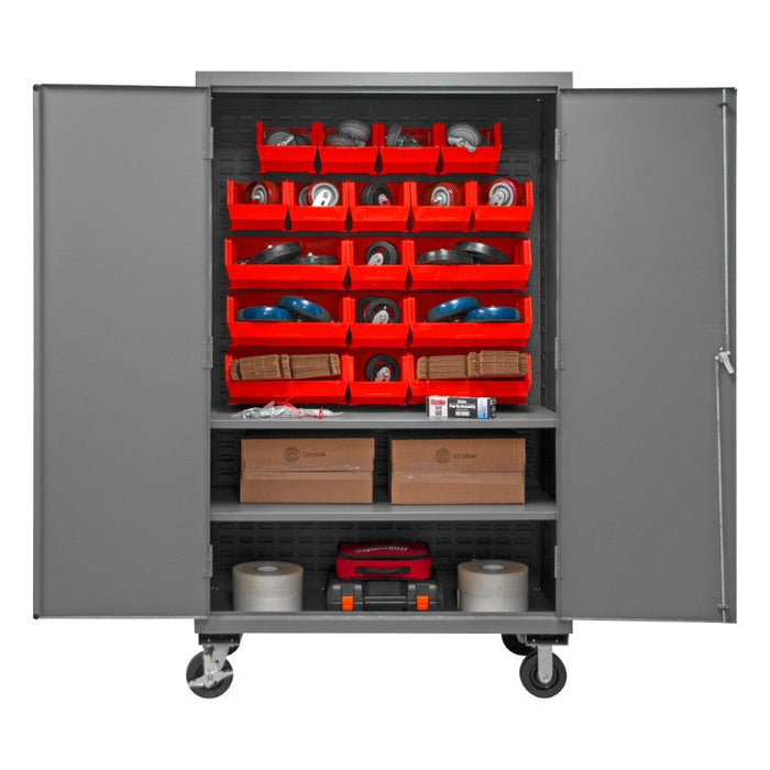 3502M-BLP-18-2S-1795 Mobile Cabinet, 2 Shelves, 18 Red Bins