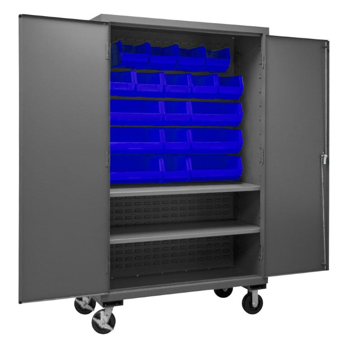 3502M-BLP-18-2S-5295 Mobile Cabinet, 2 Shelves, 18 Blue Bins