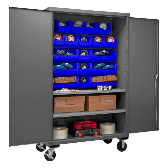 3502M-BLP-18-2S-5295 Mobile Cabinet, 2 Shelves, 18 Blue Bins