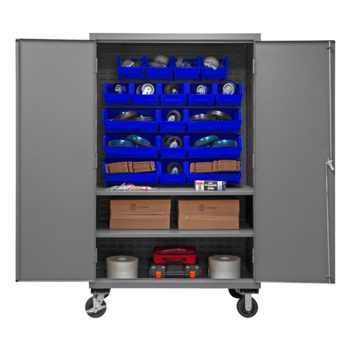 3502M-BLP-18-2S-5295 Mobile Cabinet, 2 Shelves, 18 Blue Bins