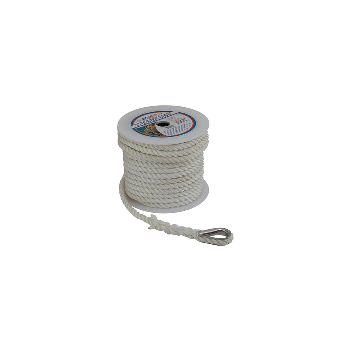 Sea Dog 301110150WH1 Premium Twisted 3-Strand Nylon Anchor Line, 3/8" ƒ€” 150'