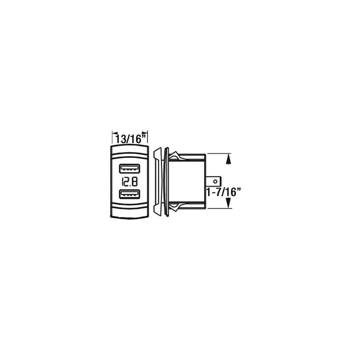 Seadog 4265271 Double USB Rocker Switch Style Voltmeter w/Hidden Display