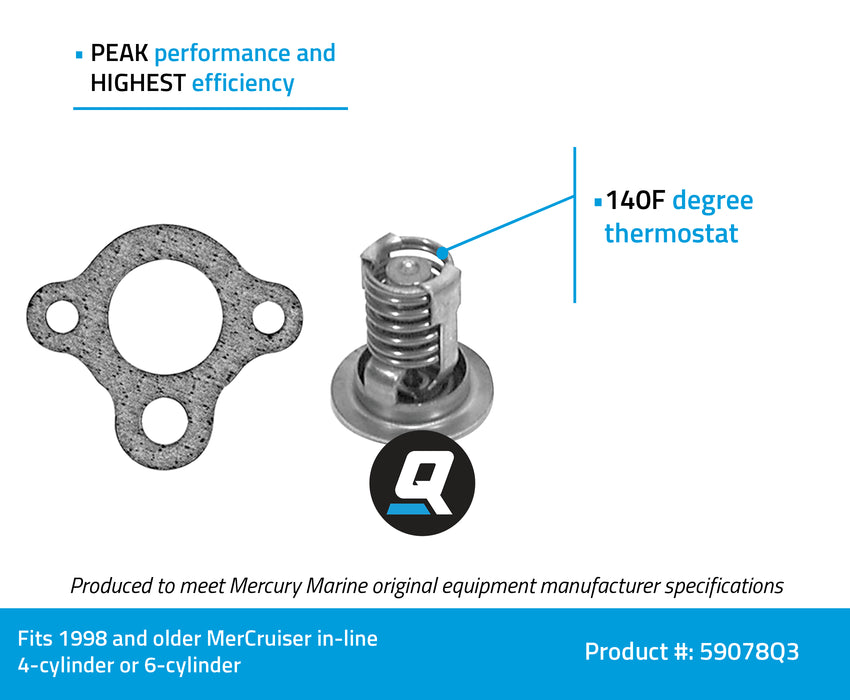 Quicksilver 59078Q3 Replacement 140 Degree F Thermostat Kit for MerCruise 4 & 6 Cyl In-Line Engines