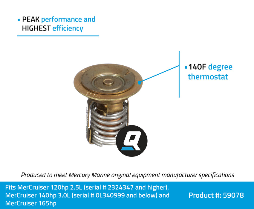 Quicksilver 59078 Replacement 140 Degree F Thermostat for Select MerCruiser
