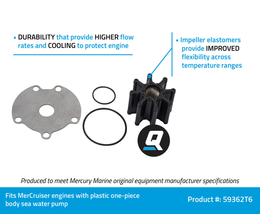 Quicksilver 59362T6 Sea Water Pump Impeller Replacement Kit for MerCruiser Engines with One-Piece Pump Body