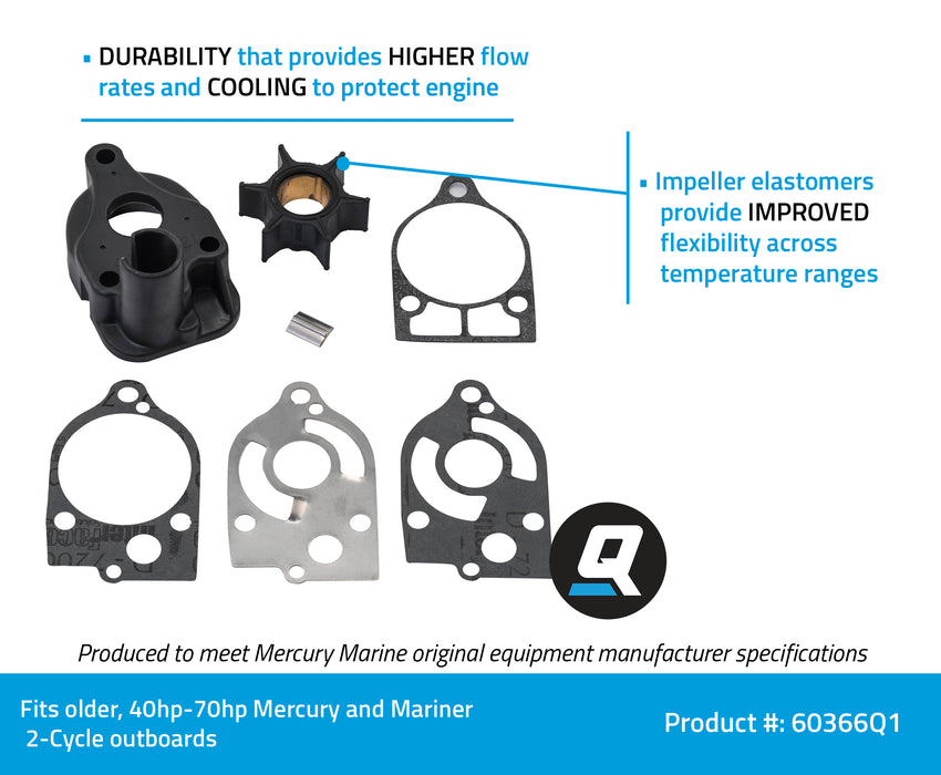 Quicksilver 60366Q1 Upper Water Pump Repair Kit for Select Mercury and Mariner 40-70hp 2-Stroke Outboards