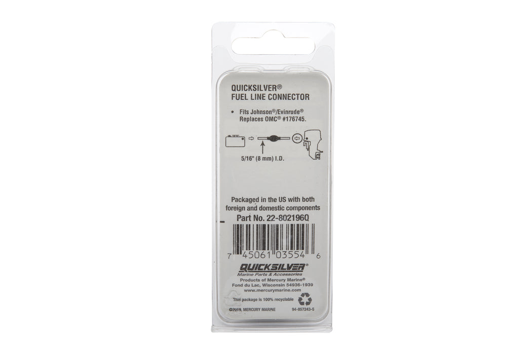 Quicksilver 802196Q Fuel Line Connector, 5/16" for Select Evinrude, Johnson and OMC Engines