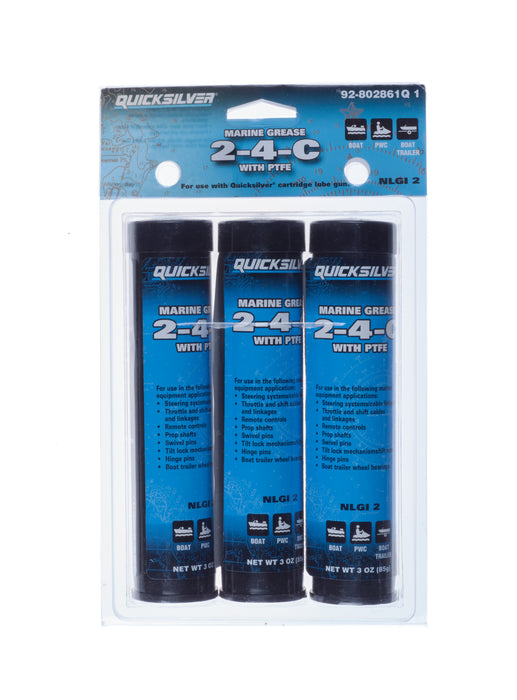 Quicksilver 802861Q1 2-4-C Marine Grease/Lubricant with PTFE, 3 oz Cartridge