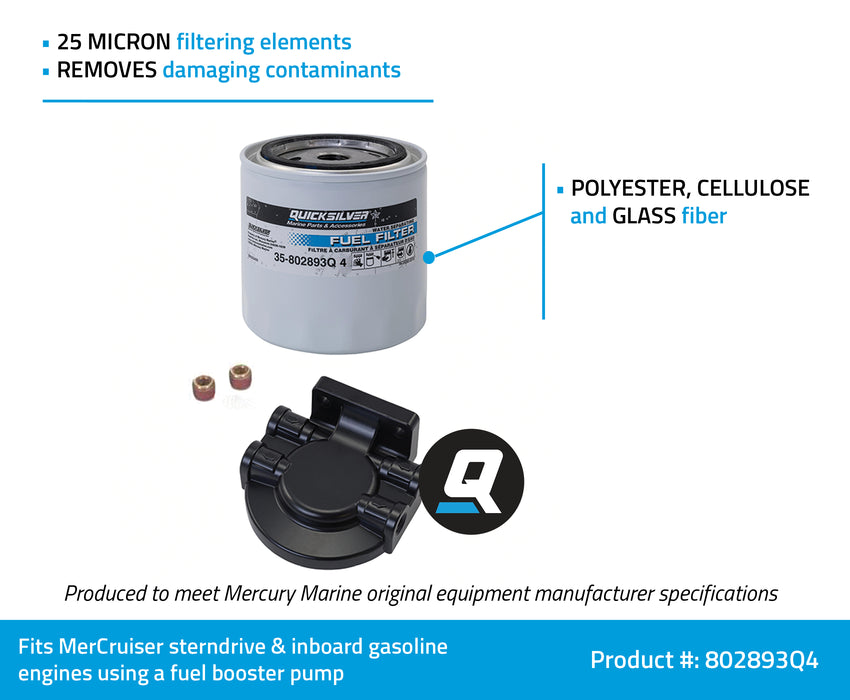 Quicksilver 802893Q4 Water Separating Fuel Filter Kit for Mercury and Mariner Outboards, MerCruiser Sterndrive and Inboard Engines