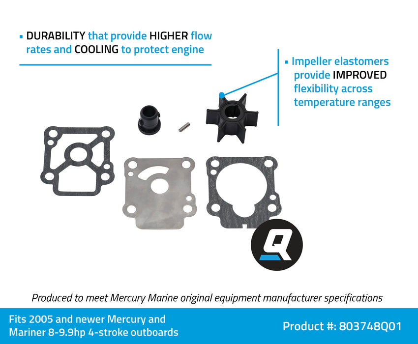 Quicksilver 803748Q01 Water Pump Impeller Repair Kit for Mercury and Mariner 8-9.9hp 4-Stroke Outboards