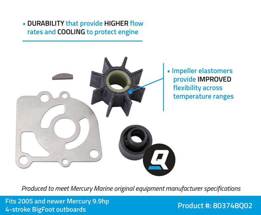 Quicksilver 803748Q02 Water Pump Impeller Repair Kit for Mercury 9.9hp 4-Stroke BigFoot Outboards